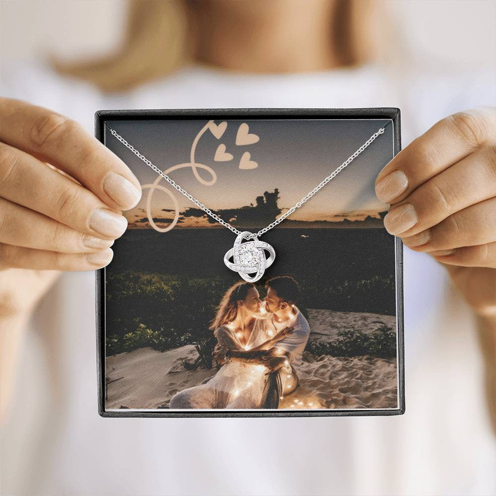 Personalized Luxury Couples Love Knot Necklace Custom Photo Design (Yellow & White Gold Variants)