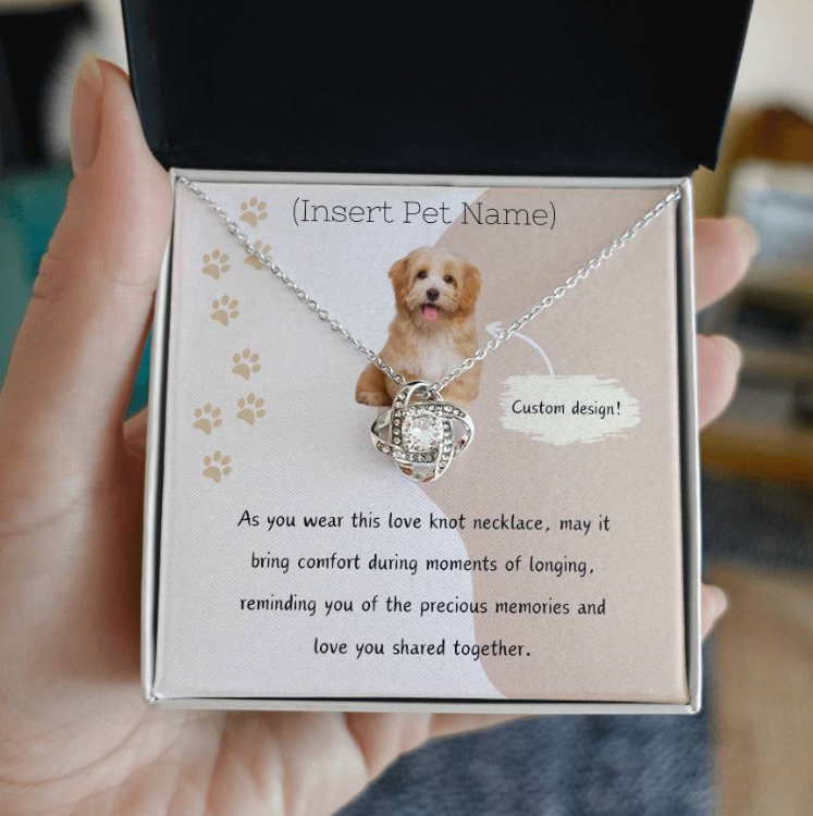 Personalized Luxury Love Knot Necklace - Custom Pet Name and Photo Design (Yellow & White Gold Variants)
