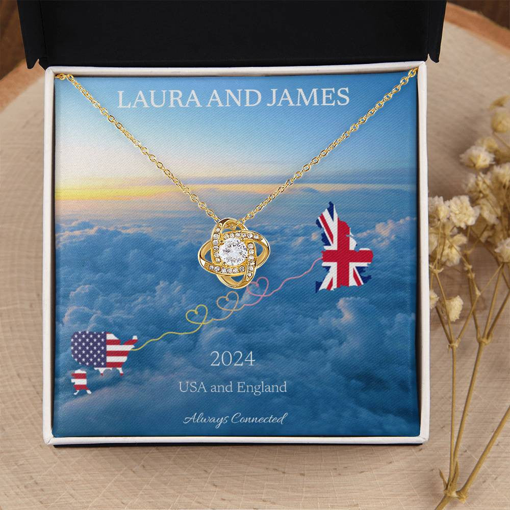 Personalized Luxury Love Knot Necklace - Long Distance (Yellow & White Gold Variants)
