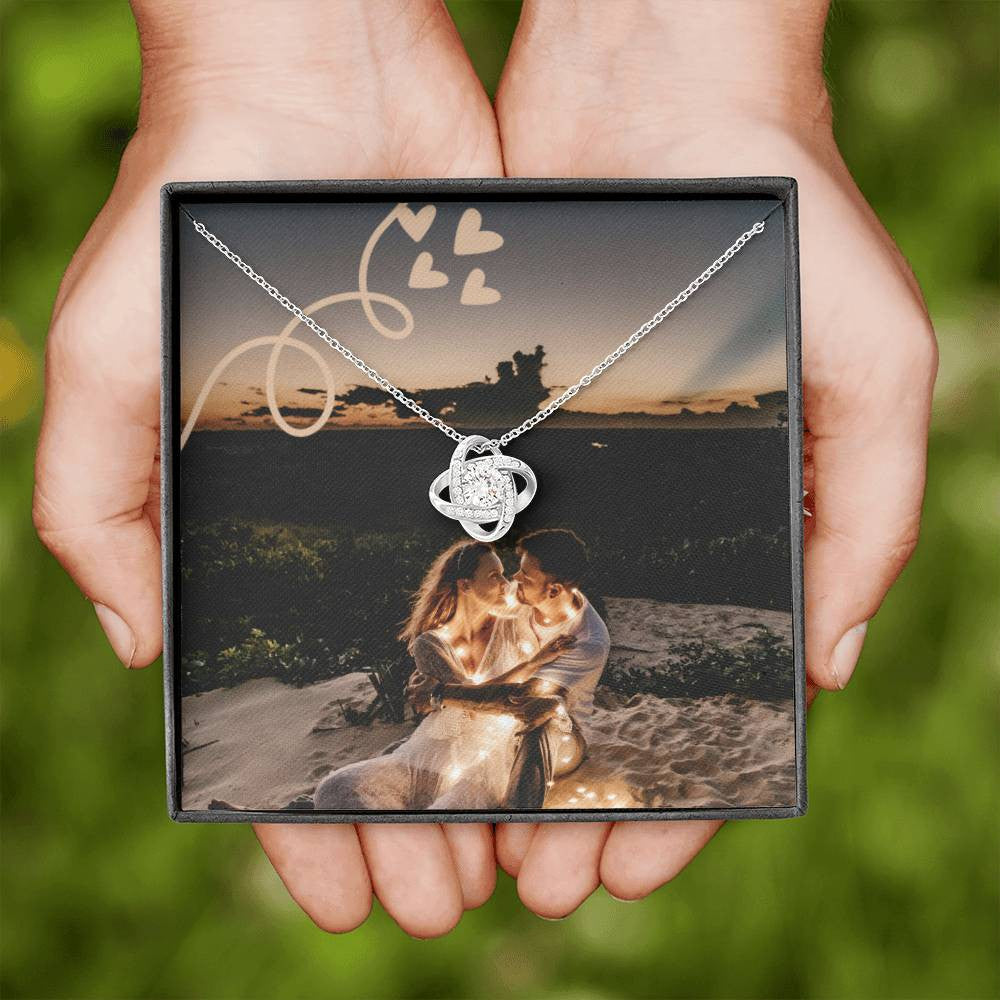 Personalized Luxury Couples Love Knot Necklace Custom Photo Design (Yellow & White Gold Variants)