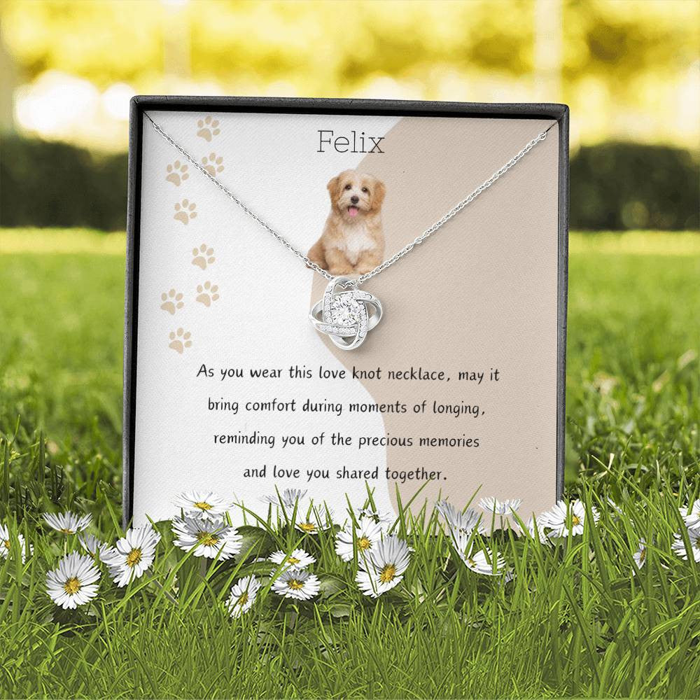Personalized Luxury Love Knot Necklace - Custom Pet Name and Photo Design (Yellow & White Gold Variants)