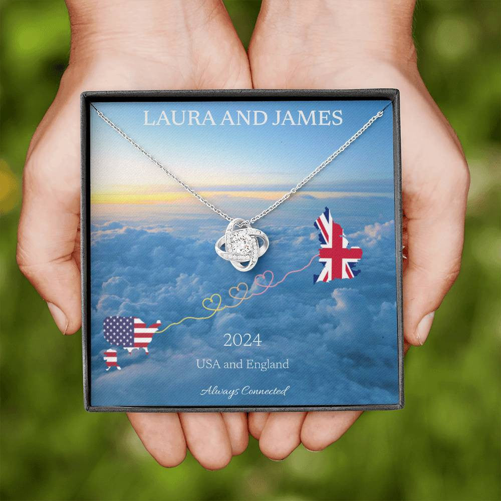 Personalized Luxury Love Knot Necklace - Long Distance (Yellow & White Gold Variants)