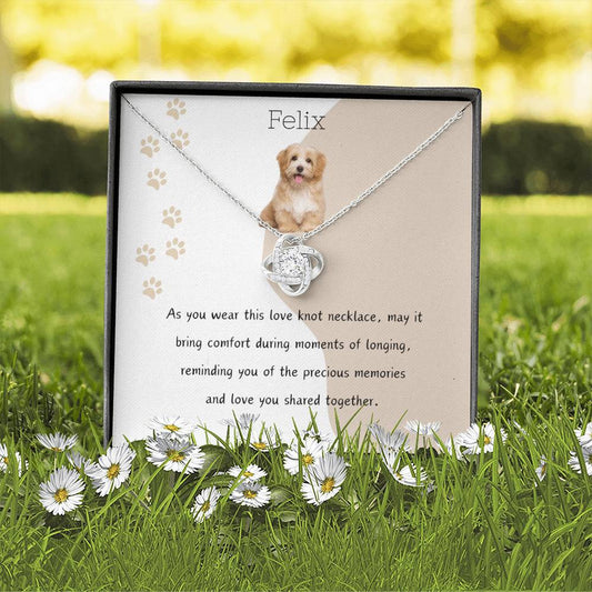 Personalized Luxury Love Knot Necklace - Custom Pet Name and Photo Design (Yellow & White Gold Variants)